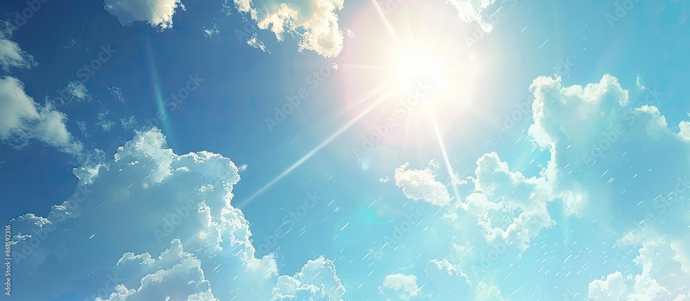 Poster peaceful background - beautiful blue sky with bright sun, heaven. with copy space image. place for a
