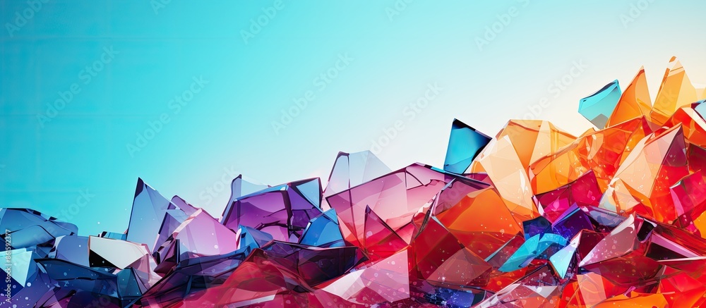 Poster colorful broken glass fragments on a gradient background with copy space image.