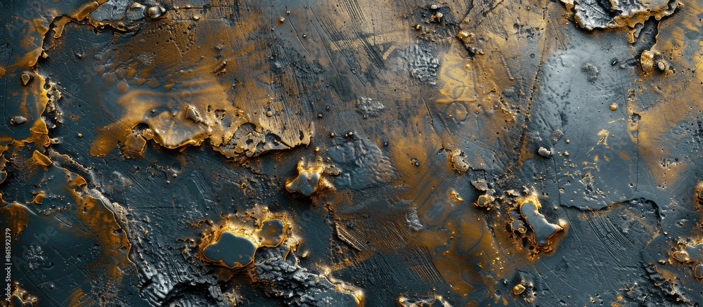 Aufkleber metallic abstract designs on a textured cement surface with copy space image.
