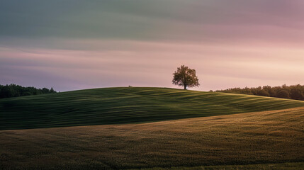 Fototapeta premium Minimalist Nature Scene of Grassland and Trees