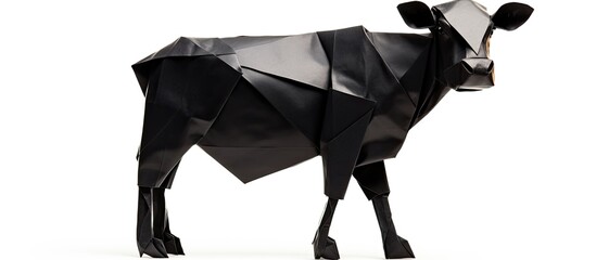 Black and white Jersey milk cow - Bos taurus - an origami animal concept on a white background, ideal for kids and agriculture, with ample copy space image.