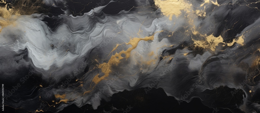 Poster Fluid black abstract art resembling liquid marble with an acrylic and oil painting texture, offering space for text or design work within the high-resolution image. with copy space image