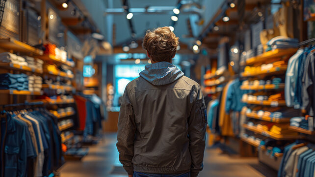 photograph of Customers Shopping in Modern Clothing Store, Retail Sales Associate Assists Client.generative ai