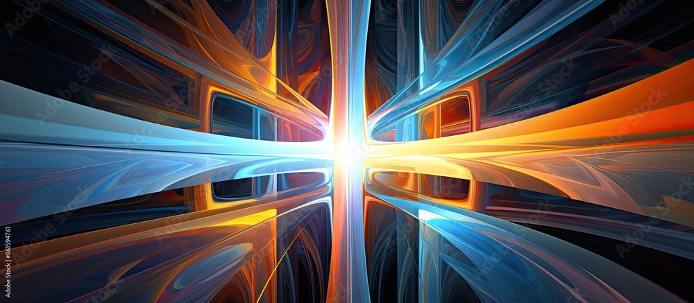 Aufkleber Abstract fractal design featuring a vibrant layered cross shape with a computer-generated, colorful composition in the background, suitable for copy space image.