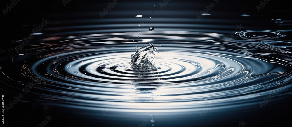 Leinwandbilder impact of water droplet with complete ripples on a surface, providing a dynamic and visually appeali