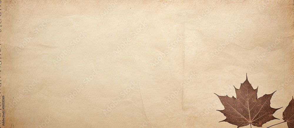Poster A textured vintage paper featuring a detailed maple leaf with a blank space for adding text or images. with copy space image. Place for adding text or design
