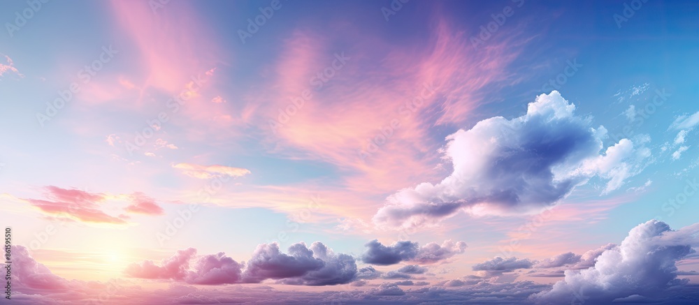 Aufkleber scenic sky at sunset, adorned with wispy cirrus clouds and sunlight, perfect for replacing backgroun