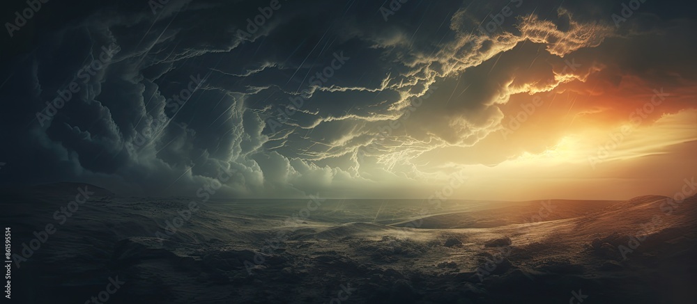 Poster dramatic dark storm clouds in a windy post-sunset sky, ideal as a backdrop for design with copy spac