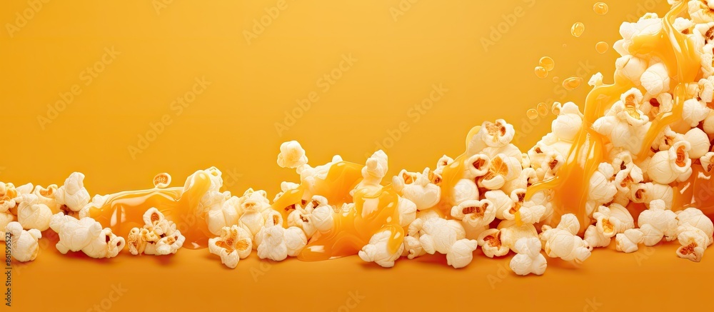Poster colorful background showcasing tasty cheese and caramel popcorn, ideal for cinema nights or entertai