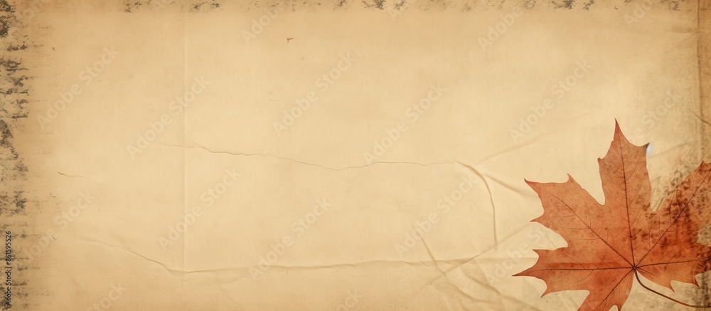 Poster A textured vintage paper featuring a detailed maple leaf with a blank space for adding text or images. with copy space image. Place for adding text or design