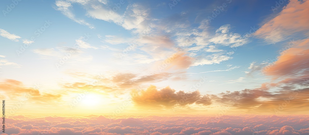 Aufkleber scenic sky at sunset, adorned with wispy cirrus clouds and sunlight, perfect for replacing backgroun