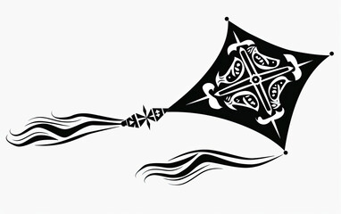 A kite with a diamond shape and a long tail