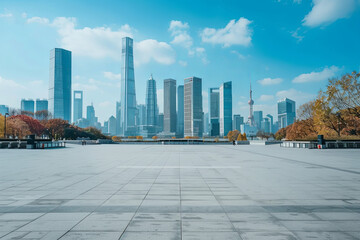 City square and skyline with modern buildings scenery