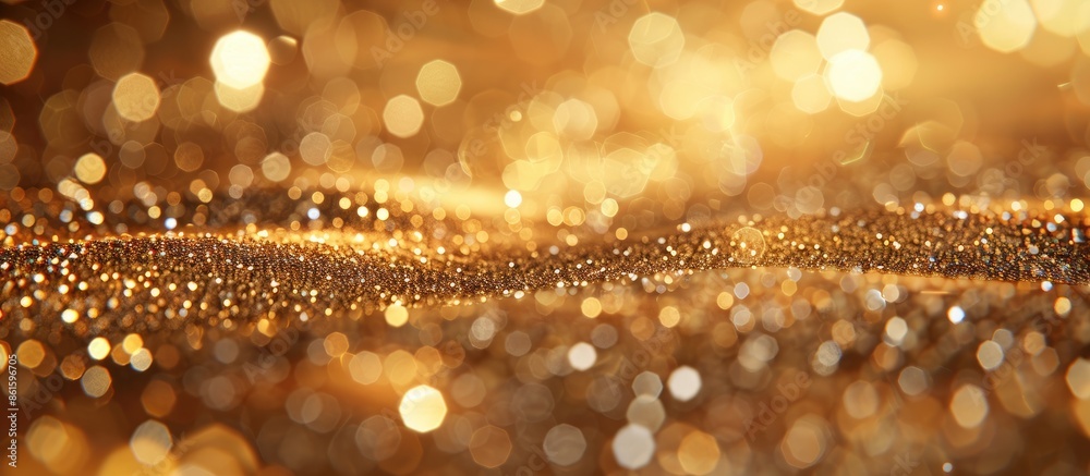 Poster Blurred golden texture design with glittering elements, creating a magical backdrop for decoration with a captivating glamour effect and an antique gold shiny glow, perfect for a copy space image.