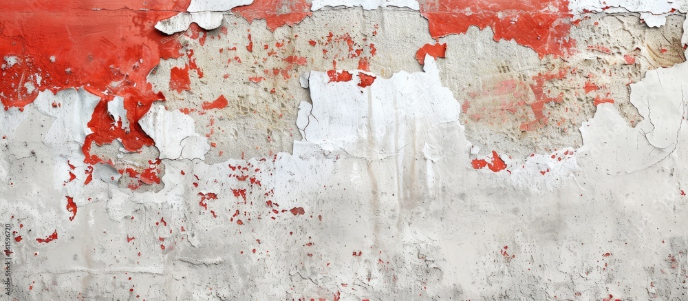 Poster a textured background featuring a white and red distressed concrete wall with copy space image avail
