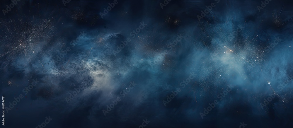 Fototapete Panoramic banner with rustic dark blue texture capturing long fireworks during the night with a top view perspective and empty space for text. with copy space image. Place for adding text or design