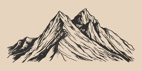 Vintage retro engraving woodcut style sketch draw paint of mountain rock hill peak