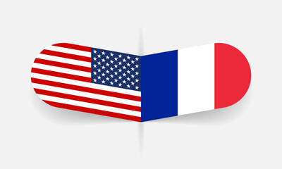 France and USA flags. American and French flag, national symbol design. Vector illustration.