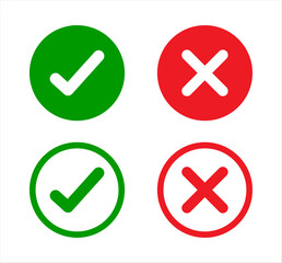 True and false button. Right and wrong symbol. check or cross icon do and don. Tick mark and cross mark icon. vector illustration.