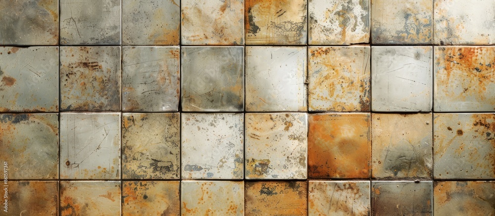 Poster Grunge bathroom tiles. with copy space image. Place for adding text or design