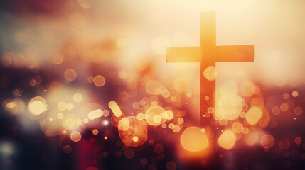 Cross Silhouette with Glowing Light and Bokeh Background