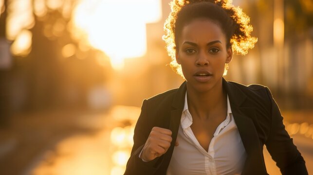A determined woman running for judge, passionately advocating for justice and equality - Powered by Adobe