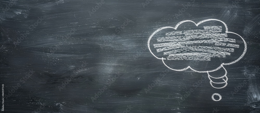 Poster Chalk drawing in speech bubble shape with white color on blackboard with copy space image.