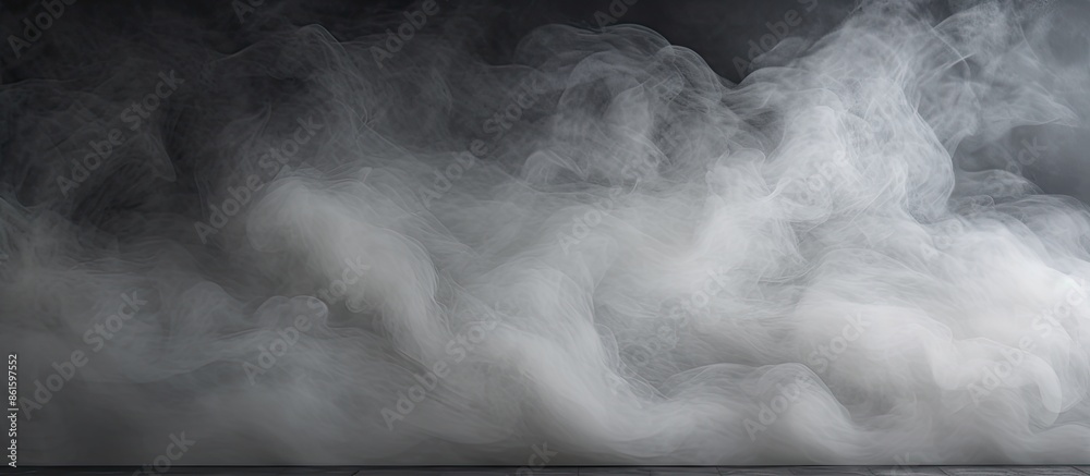 Poster Abstract black and white textured wall with blur effect and light refraction, creating a smoky horizontal background with ample copy space image.