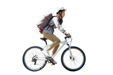 PNG  An asian woman riding a bike sports bicycle vehicle.