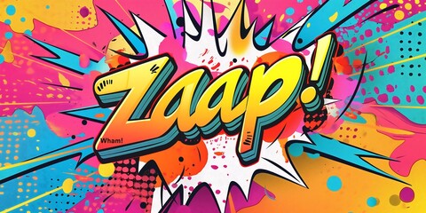 Naklejka premium Comic Burst Patterns Dynamic pop art background with explosive burst patterns, bright colors, and comic-style text elements like