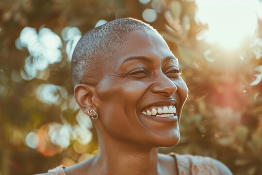 Authentic Portrait Of Black Woman, Facial Expression With Bold Vivid Positive Emotions, African-American Model Laughs, Intense Expression, People's Diversity, Grained Photo In 90s Style, AI Generative