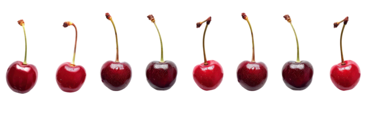 Line of Shiny Red Cherries on a Black Background