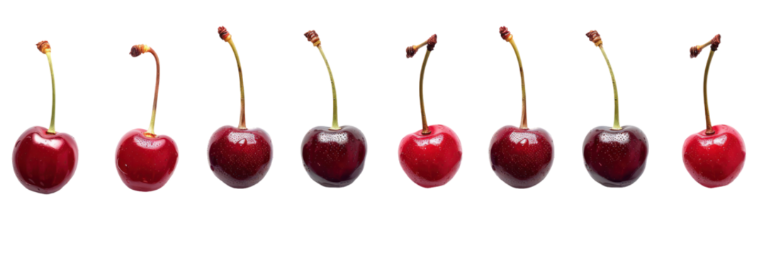 Line of Shiny Red Cherries on a Black Background