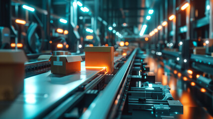 Automated package sorting system in a modern warehouse with advanced technology and robotics for efficient logistics operations.