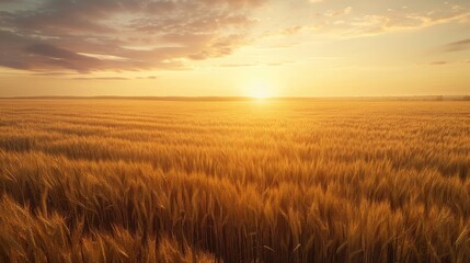 Golden wheat field under a vibrant sunset sky, capturing the beauty of nature and agricultural landscape in the countryside