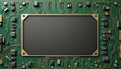 Fototapeta premium motherboard frame border, empty display space on a green circuit board