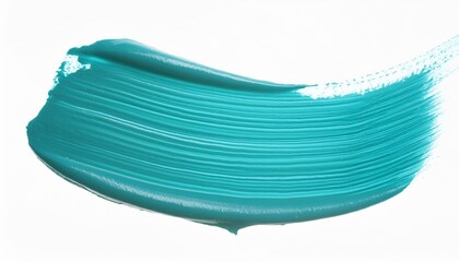 Turquoise acrylic paint brush stroke creating an abstract shape on a white background
