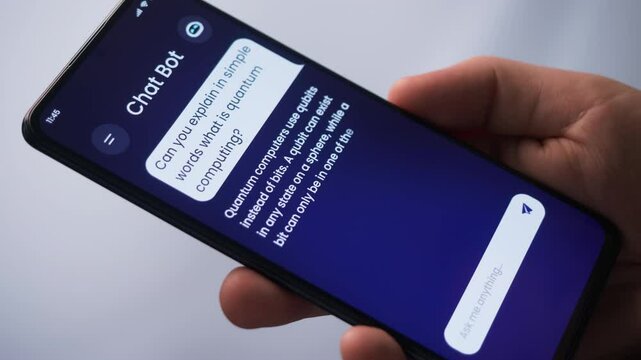 Asking an AI chatbot a question and getting the answer. Searching for business-related inform ation using artificial intelligence, entering a prompt.