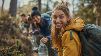 people collecting garbage, environment