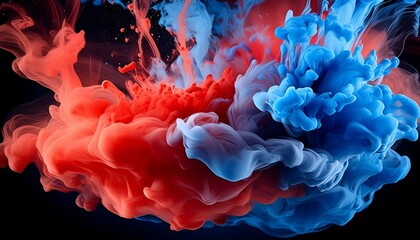 Obraz premium Blue and red acrylic paint in water. Ink blot. Abstract black background.