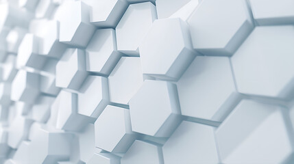 White background featuring hexagons, subtle and modern design, suitable for presentations in scientific, medical, and educational fields, IT technology focus
