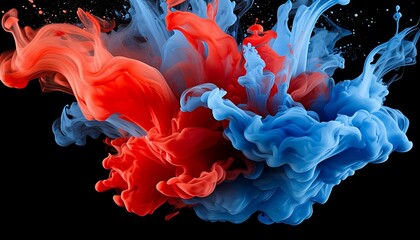 Fototapeta premium Blue and red acrylic paint in water. Ink blot. Abstract black background.