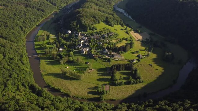 Aerial View of Frahan, Rochehaut, Belgium: A River Runs Through It