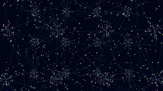 Vibrant colored dots in motion form a dynamic seamless pattern on a black backdrop, creating a sense of movement and energy