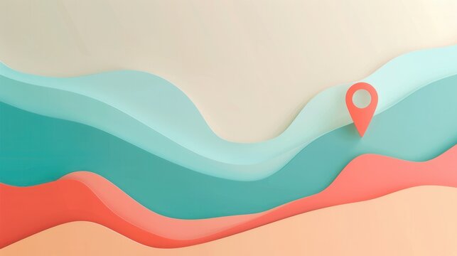 A minimalist and sleek image featuring a red location pin on a modern, abstract map background. Ideal for navigation apps and travel services. Generative AI