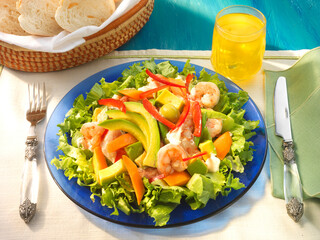 shrimps salad, garnelensalat, Avocadosalat, salat, Paprika, Salatteller, 