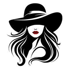 Silhouette woman with hat vector logo 