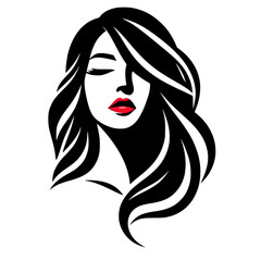 Portrait of a woman with long hair  vector logo silhouette 