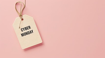 Cyber Monday tag on pink background with minimalist cyberdelic sale concept.