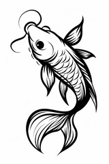 Obraz premium A black and white drawing of a fish with a long tail